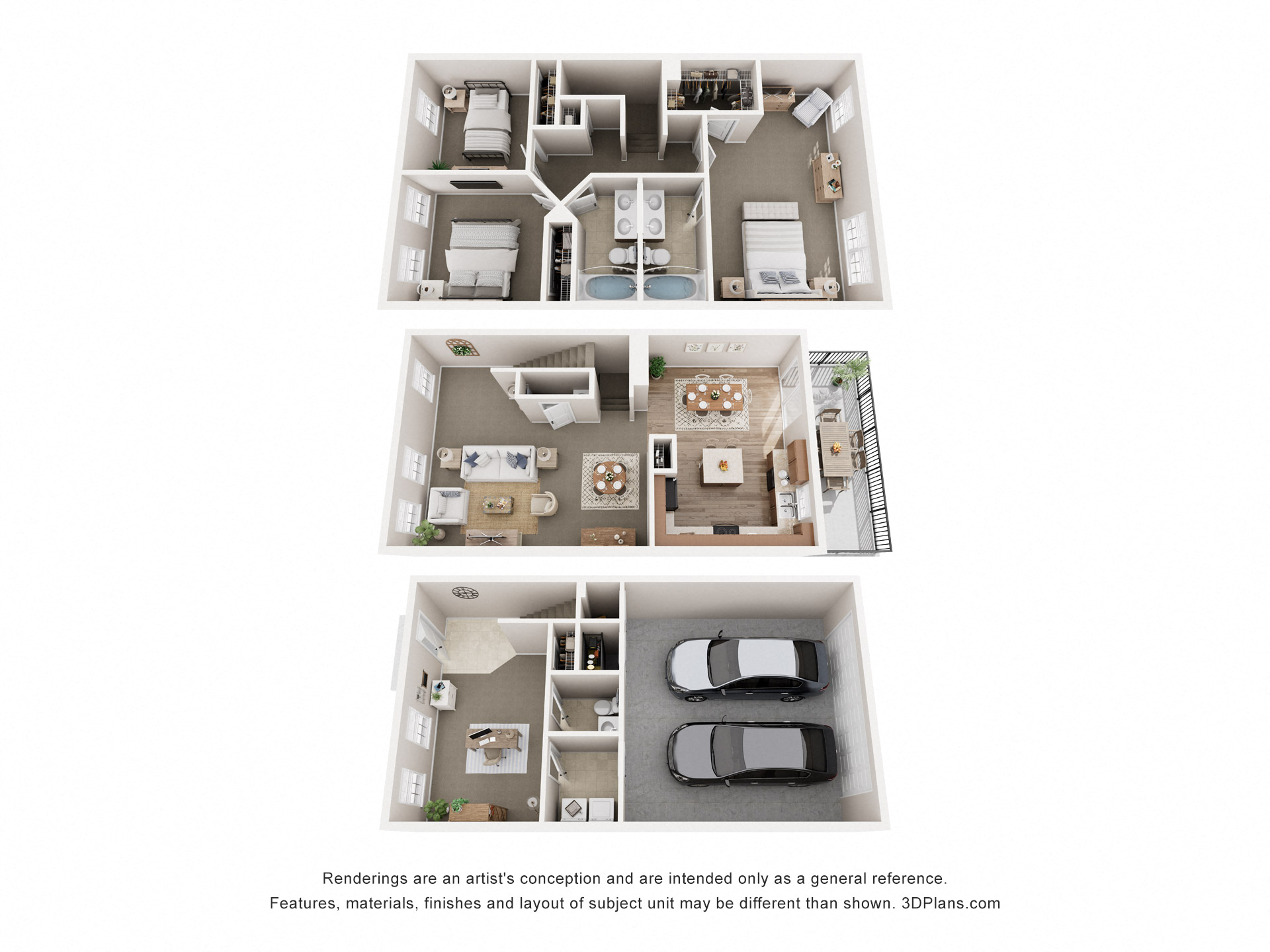 Floor plan for 3 beds, 2.5 baths, 2208 sqft